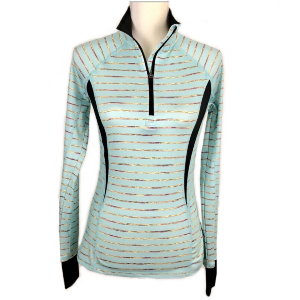 Tek Gear Dry Tek Pullover Sweatshirt Striped Long Sleeves Green Sz XS